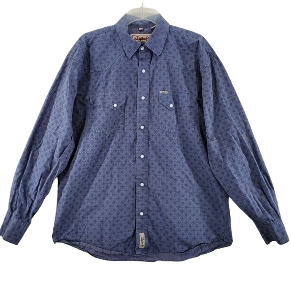 Rafter C Cowboy Collection Shirt Mens XL Pearl Snap Blue Gray Mandela AOP L/S - Picture 11 of 12